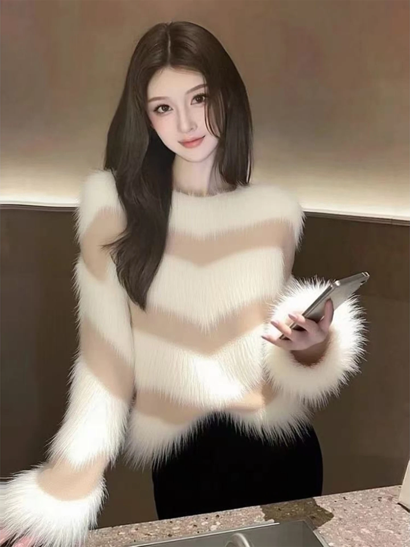 

Korean Sle Soft Knitted Thiened Loose Women's Sweater Autumn Winter New Design Waist-Cinching Casual Long Sve Top