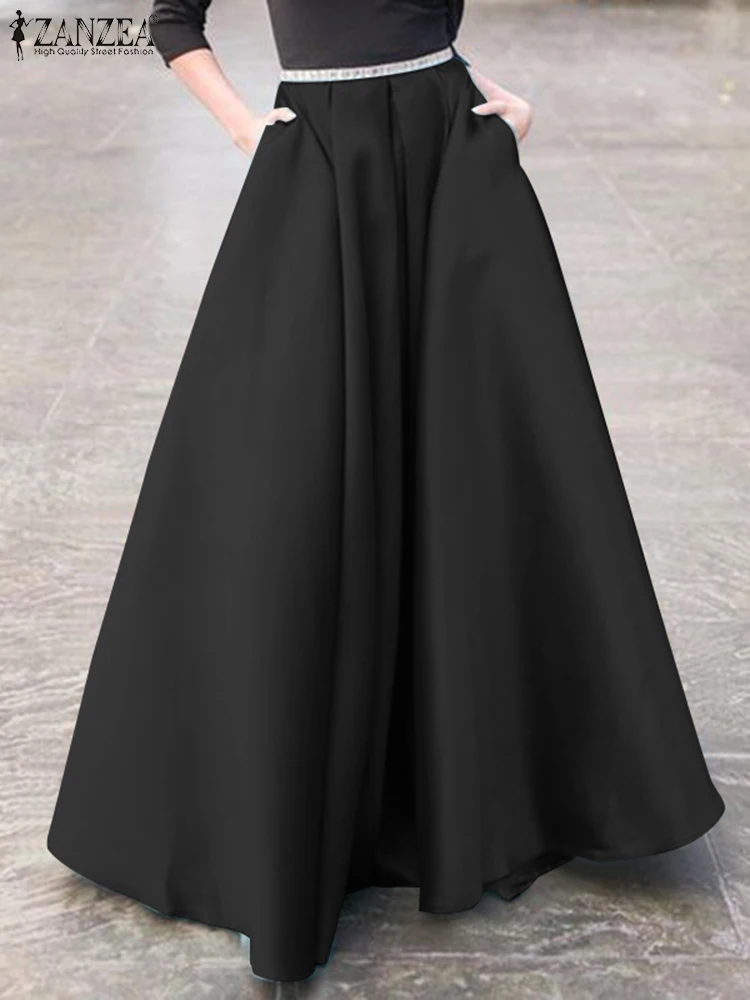 

ZANZEA Fashion Summer High Waist Solid Long Maxi Skirt Elegant Party Satin Faldas Saia Casual Holiday Party Skirts Robe Femme