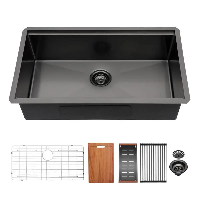 

33"x19"x10" Undermount Stainless Steel Single Bowl Kitchen Sink with Workstation Accessory