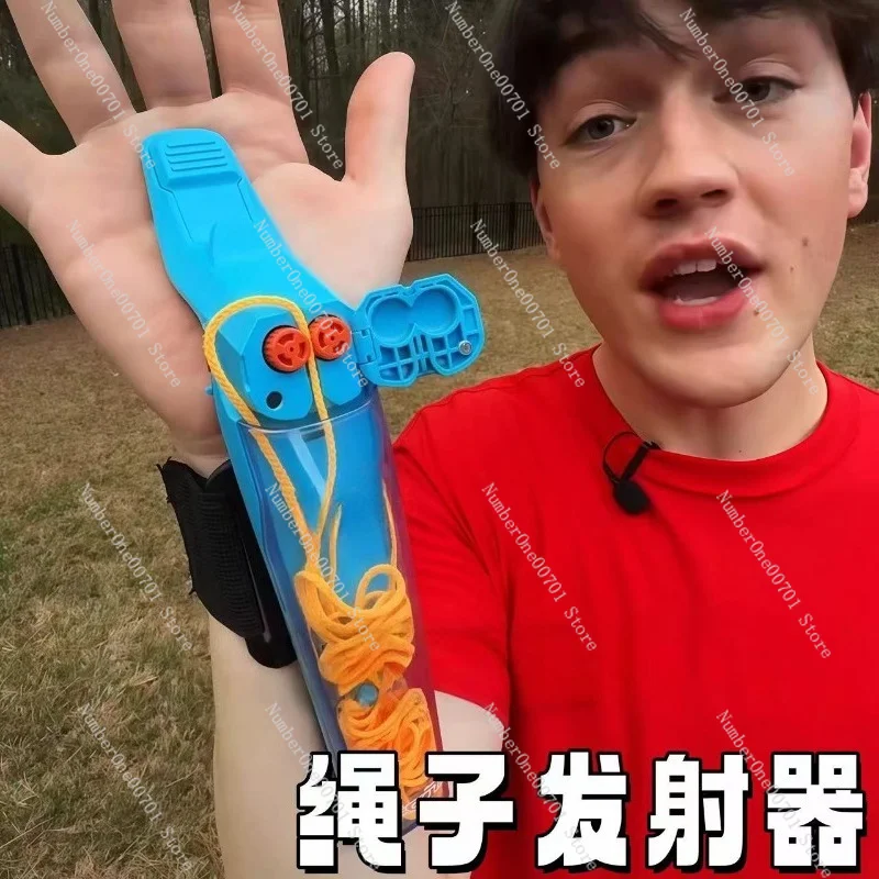 Electric Luminous Rope Launcher Handheld Shooting Toy Auto Retracting String Outdoor Decompression Kids Fun Gift