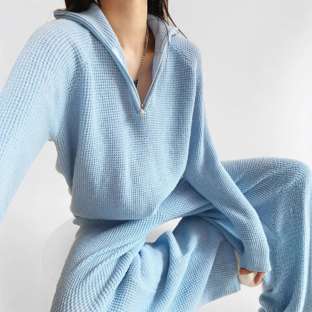 2025 New Waffle Knitted Hoodie Spring and Autumn Half Zipper Lazy Sexy Top Fashion Street Women's Wear