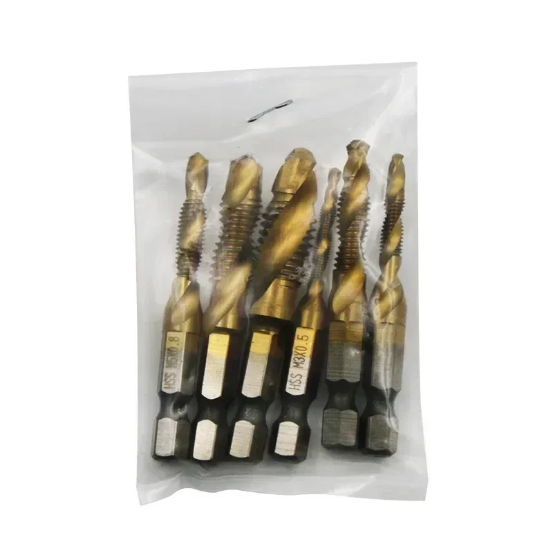 6pcs/set HSS Tap Drill Bits Set Hex Shank Screw Thread Bit Screw Machine Compound Tap M3 M4 M5 M6 M8 M10 Thread Screw Tools