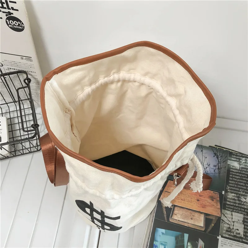 1 piece canvas one shoulder bucket bag fashion cross-body women\'s bag can hold mobile phone wallet