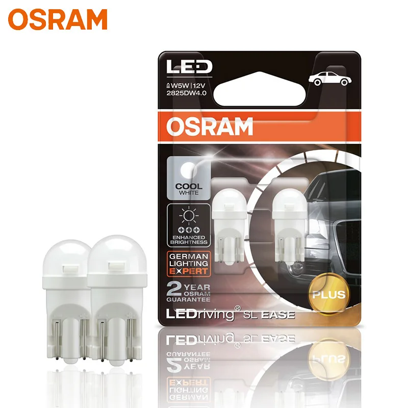 Bombillas LED OSRAM T10 W5W LEDriving SL EASE PLUS para Señales de Coche, Luz Interior 12V 1W 2825DW 6000K, Lámparas LED Blancas para Matrícula y Puerta