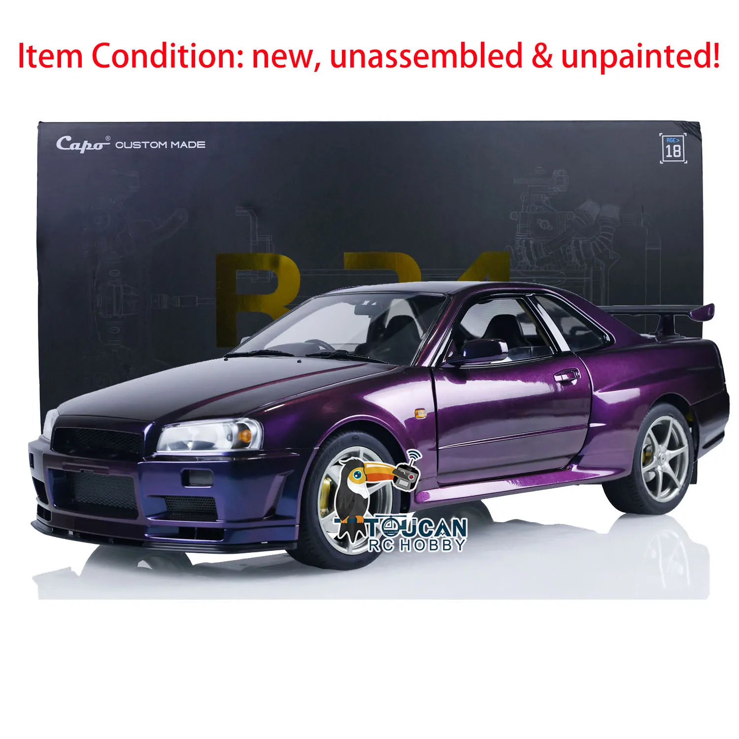 Capo 1/8 RC Racing Car Metal 4x4 4WD RTR Drift High-speed Cars Light Sound GTR R34 Model Toys Two-speeds Transmission TH22097 