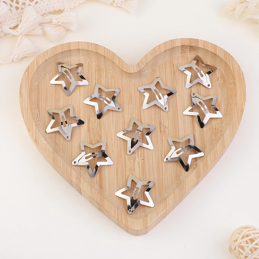 Silver Star Hair Clips para Meninas, Filigrana Hairpins, Metal Snap Clip, presilhas, sem níquel, sem chumbo, 10 pcs, 100pcs