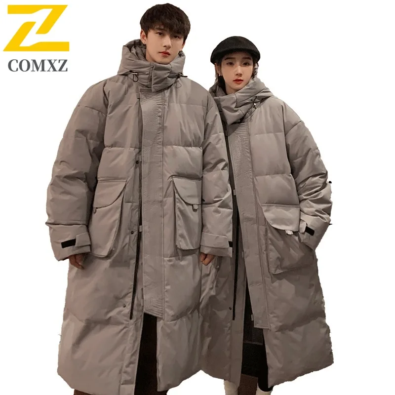 COMXZ Men's Cotton Padded Jacket 2025 Hong Kong Loose Long Thick Warm Street Padding Coat Traveling Cold-Resistant Padded Jacket