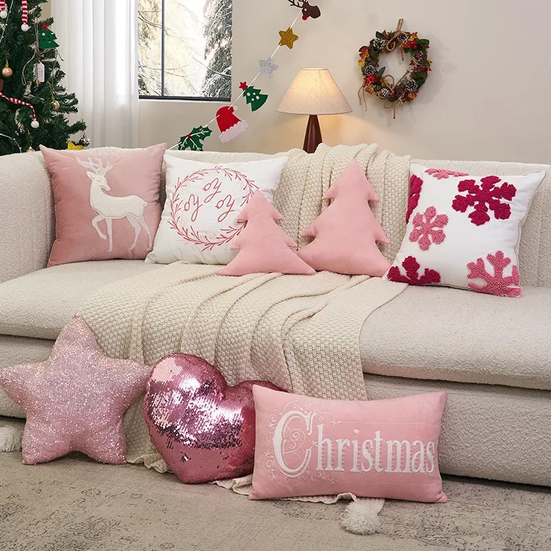 30X50/45X45CM Christmas Throw Pillow Deer Snowflake Circle Velvet Stamping Waist Cushion Cover Decor Home Decorative Pillowcase