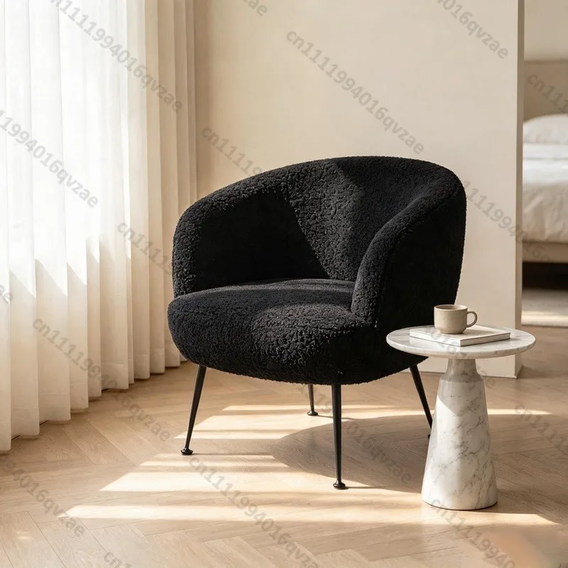 Luxury Modern Style Chair Imitation Black Lamb Wool Armchair for Living Room Furniture Design Living Room Armchair