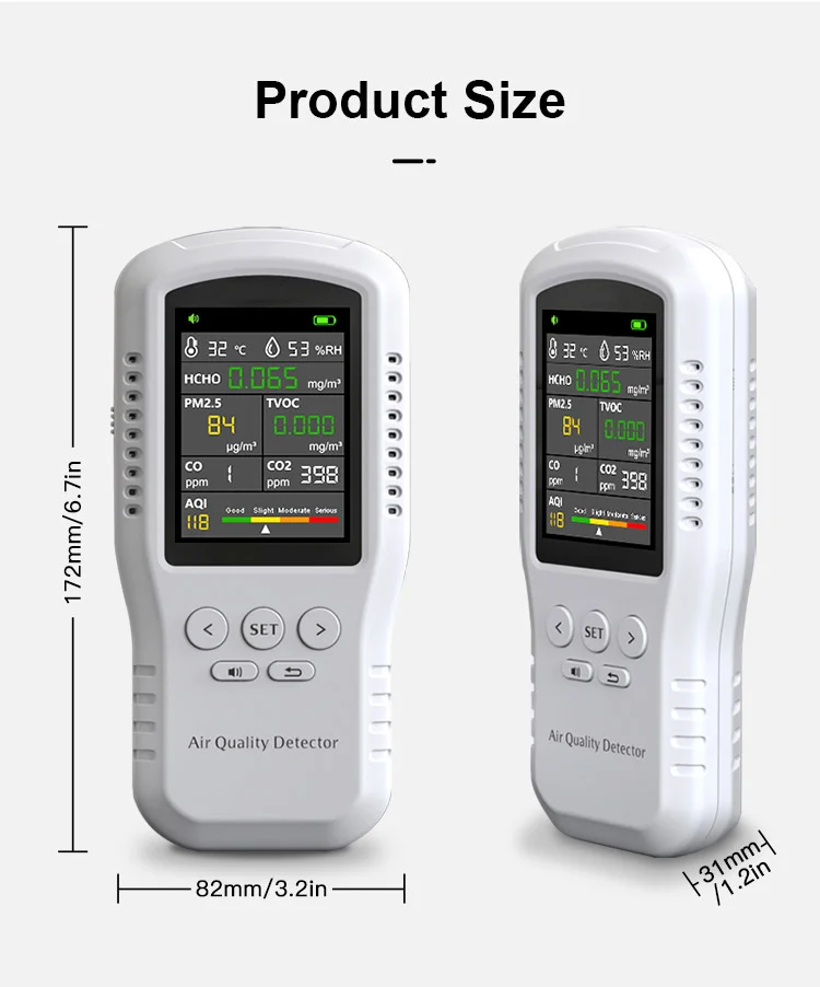 T-Z01-Pro Monitor kualitas udara Digital 8 In 1 penganalisa Gas Desktop TVOC HCHO PM2.5 CO CO2 AQI