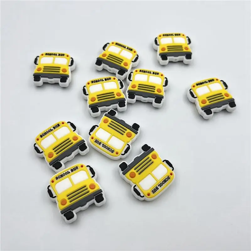 30Pcs Silicone Car Beads Silicone Focal Beads School Bus Shaped Beads Focal Beads For Pens Flat Loose Spacer Beads-[LUCK 9]