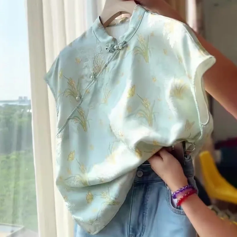 

Ele een Orchid Женский топ ort Sve Блузка с вышивкой Chinese Sle Summer Faion Age-defng T irt