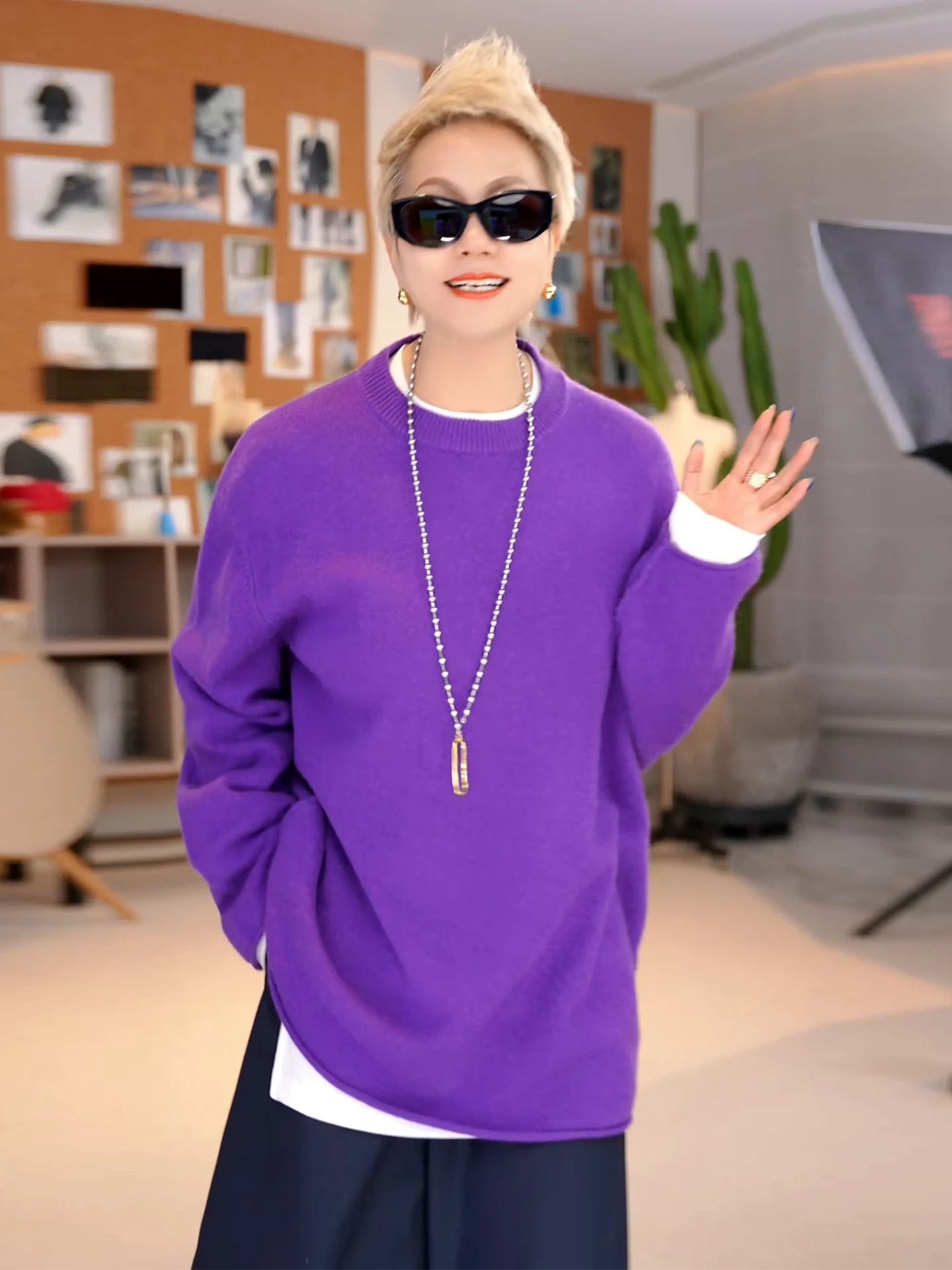 

Мягкий, приятный к телу однотонный шерстяной свитер свободного кроя с круглым вырезом, универсальный повседневный вязаный женский топ на все сезоны