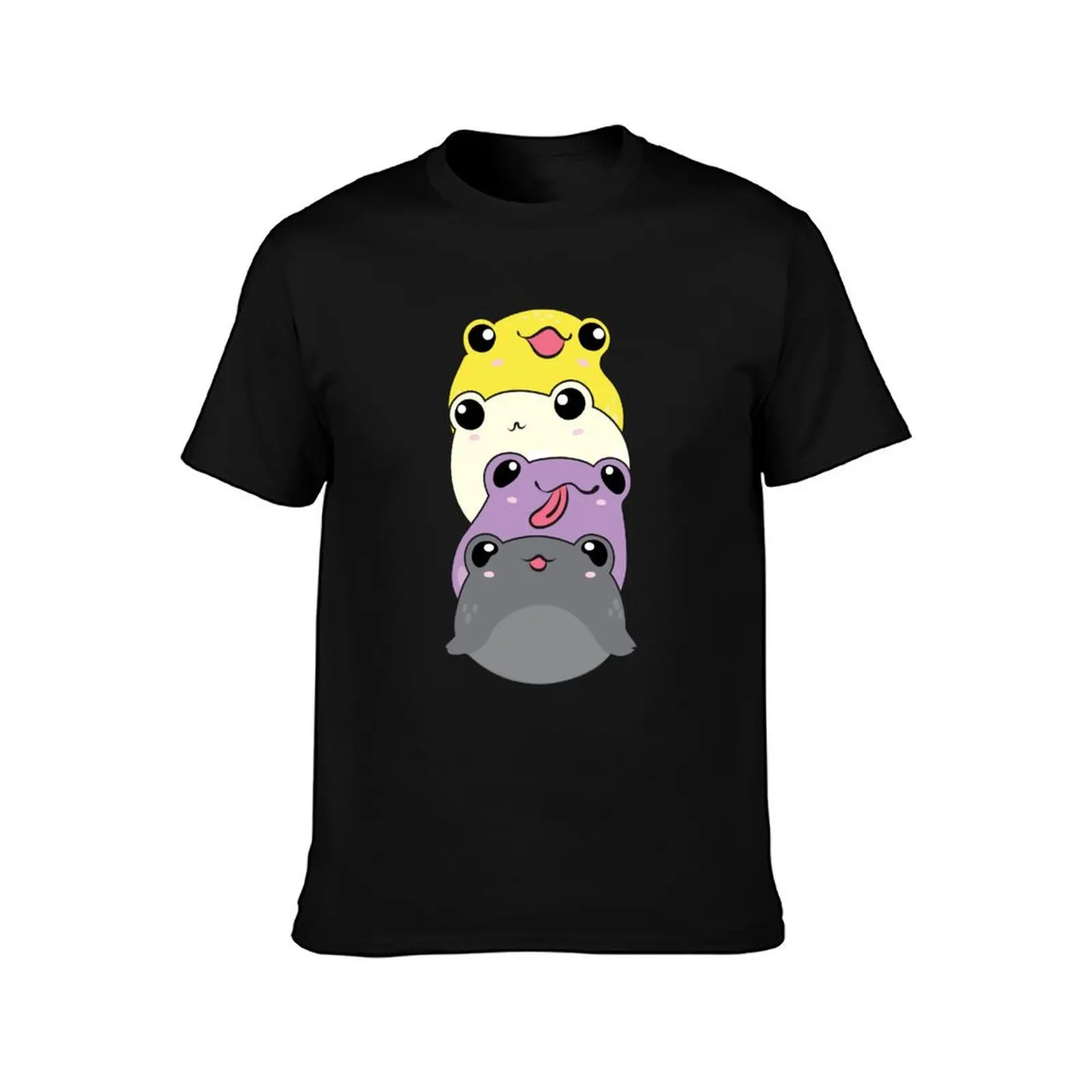 Nonbinary Pride Frog - Cute Kawaii Aesthetic Frog - Subtle Non-Binary Enby NB Pride Flag Colors Frog Pile T-Shirt