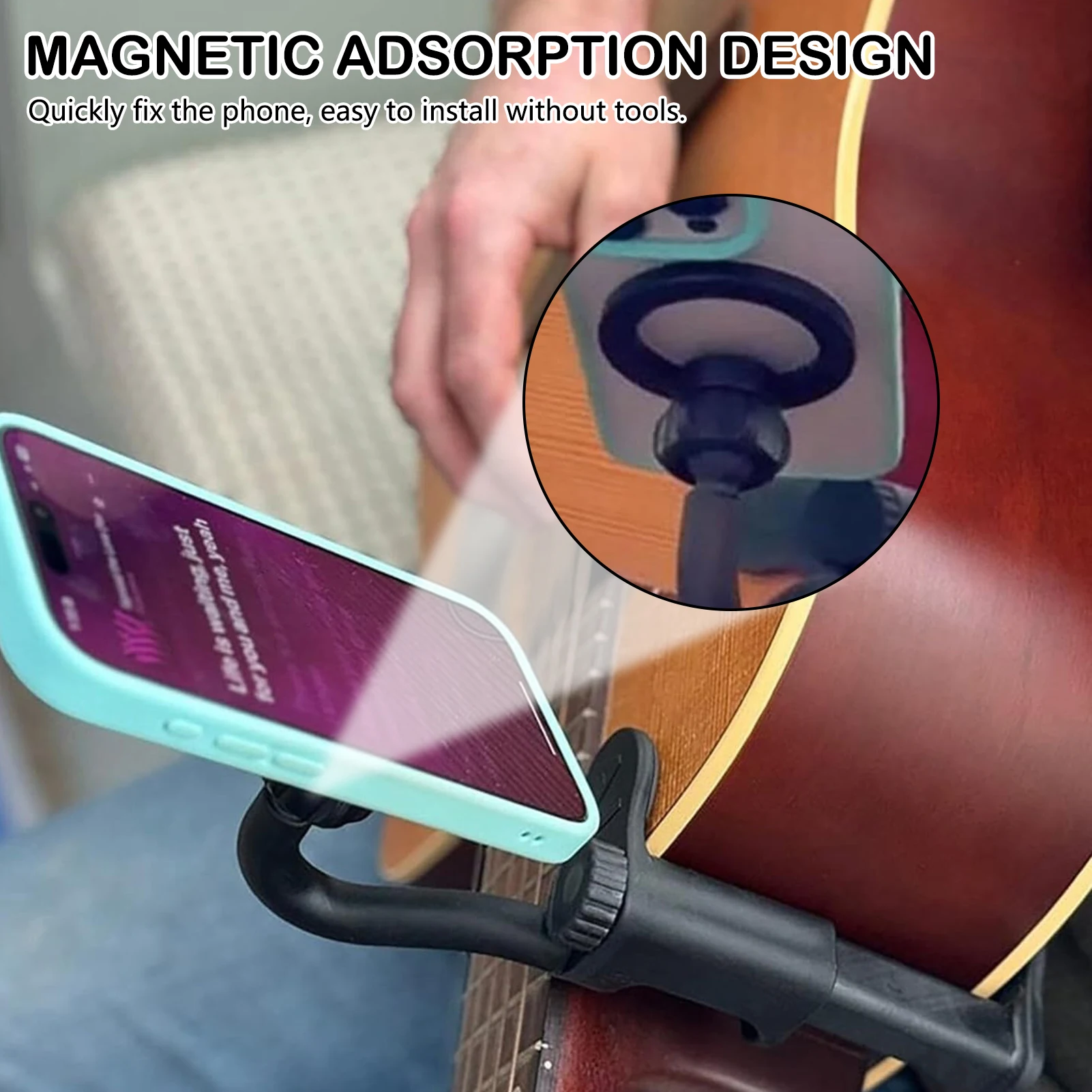 المغناطيسي الغيتار القيثارة حامل هاتف قابل للتعديل الهاتف جبل ل 6-10 سنتيمتر سمك المحمولة للتدريس المباشر تسجيل الفيديو