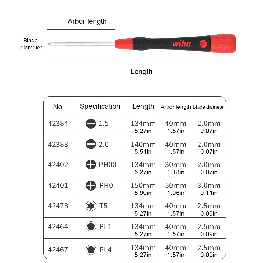 Wiha 90018C 8 Pcs Precision Screwdriver Set with Demagnetizer 1PH 1SL Torx Bits for Glasses Watches 3C Devices Repair