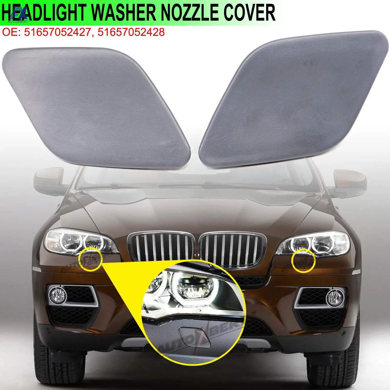 For BMW BMW X6 E71 E72 2008-2014 Headlight Washer Headlamp Unprimed RH LH Cover Front Spray Nozzle Cap 51657052427 51657052428