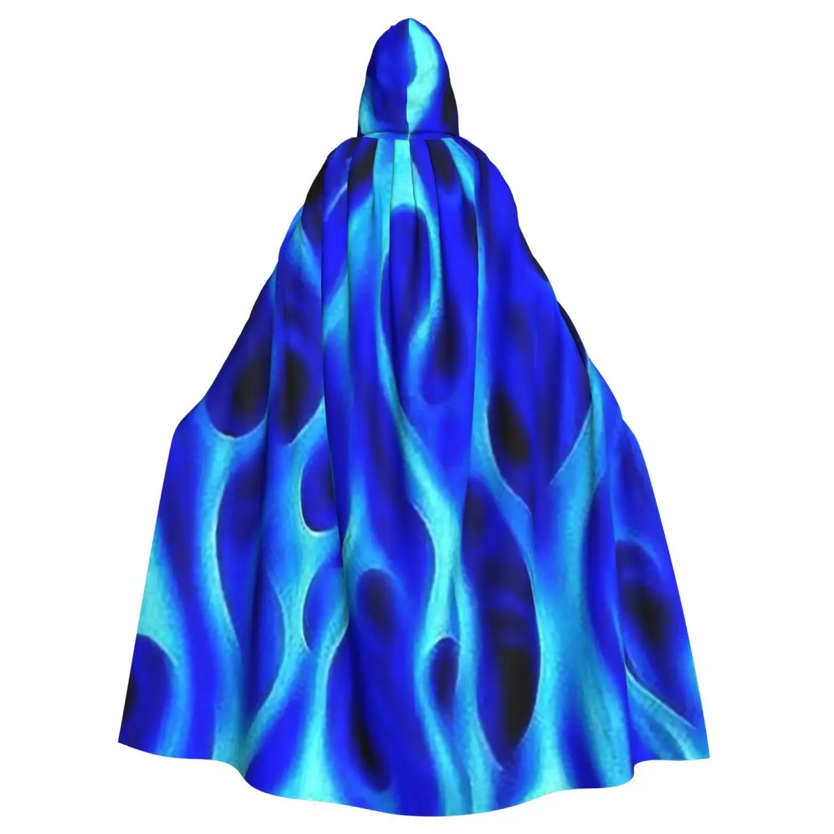

Blue Fire Flames Print Long Hooded Cloak Witch Medieval Costume Cosplay Cape HalloweenCoat Adult Unisex