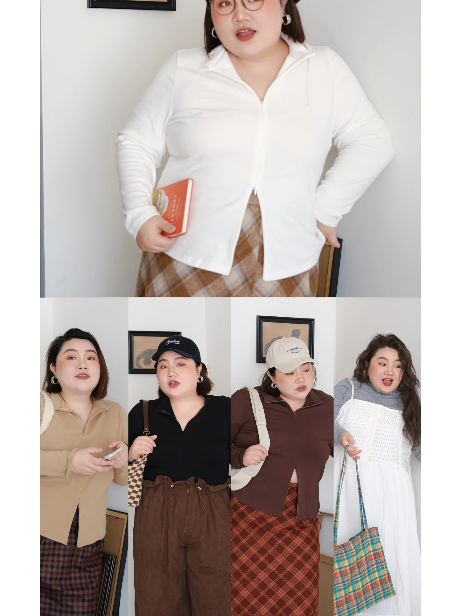 

Zooobaby plus Size Women's Autumn Winter New Simple Color f High Collar Base Layer Top Double Zipper Inner Wear