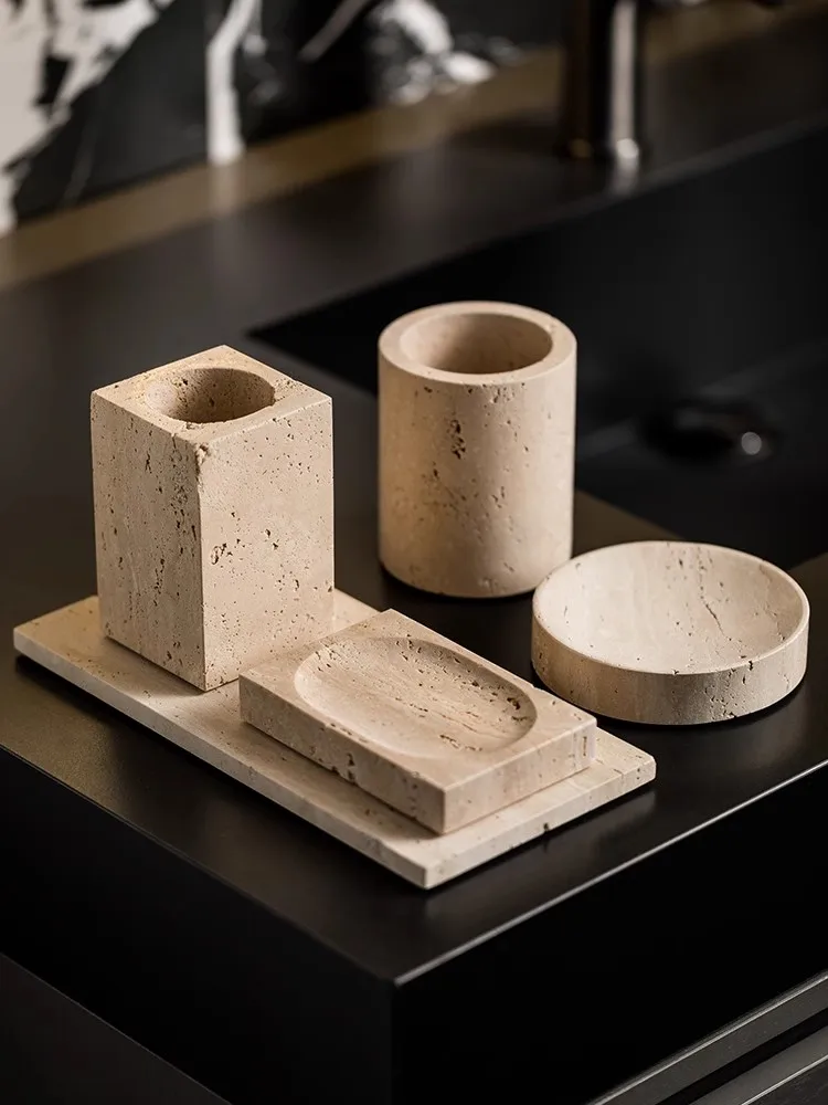 

Light Luxury Retro Natural Cave Stone Soap Box Nordic Modernity Simplicity Household Use Bathroom Soap Box Brush Storage Cup