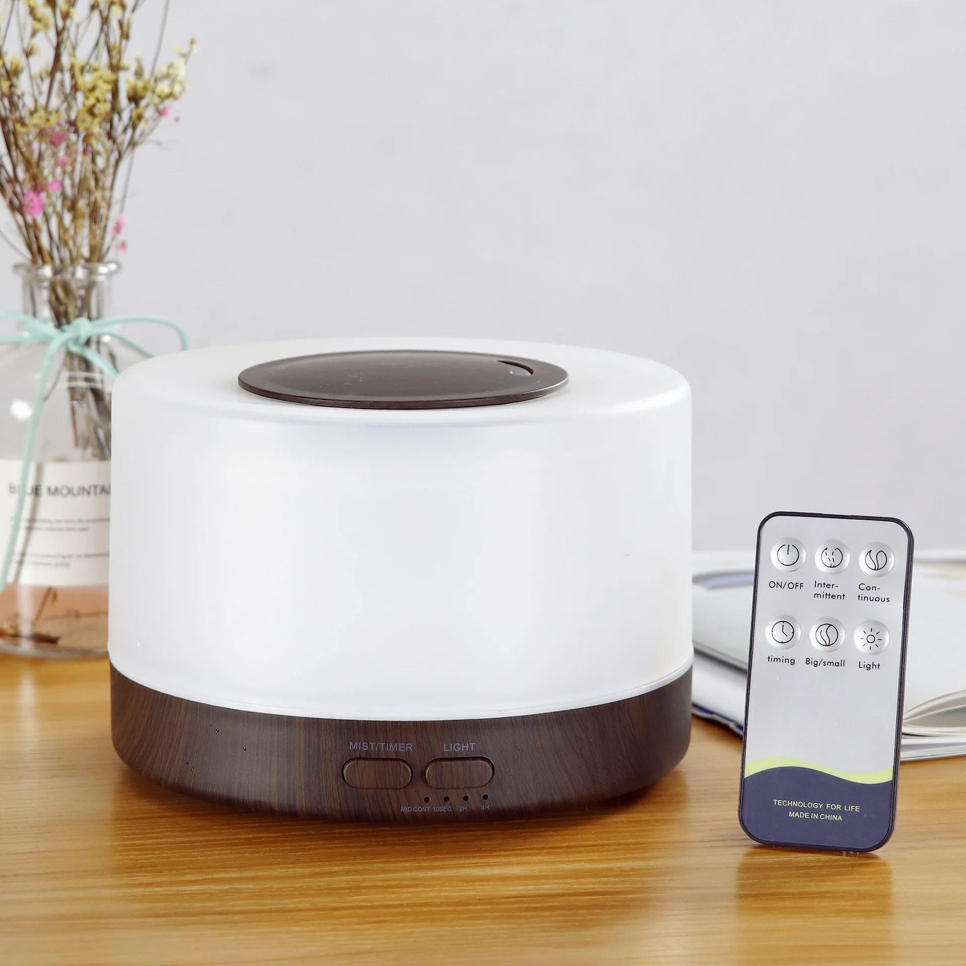 ناشر حبوب الخشب مع جهاز تحكم عن بعد ، مرطب للزيوت العطرية ، إيقاف تلقائي ، 6 زيوت عطرية مجانية ، 7 ألوان ، صوفي