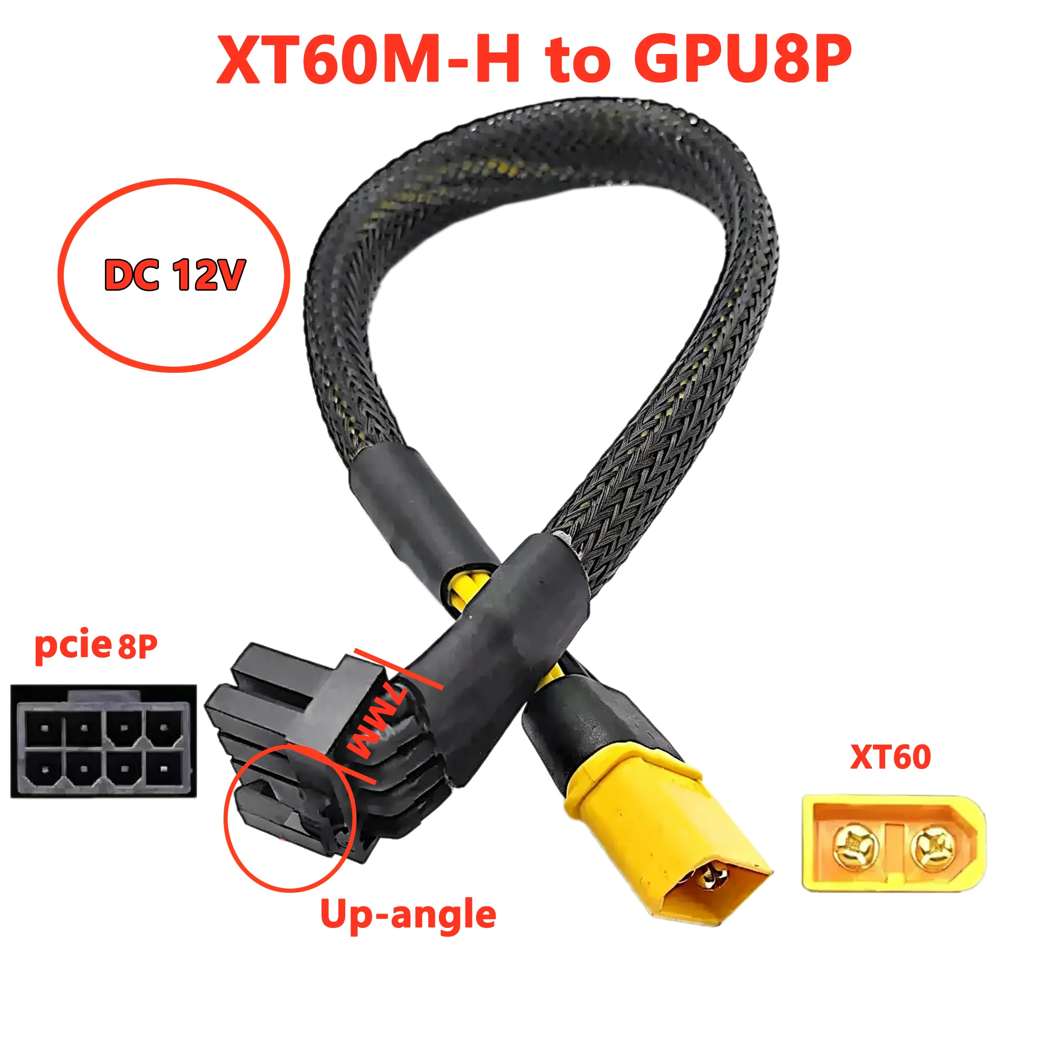 12V Input XT60M-H to Graphics Card 8-Pin Angled Cable, ITX Case Graphics Card Power Cable, 90-Degree Angled Graphics Card Cable