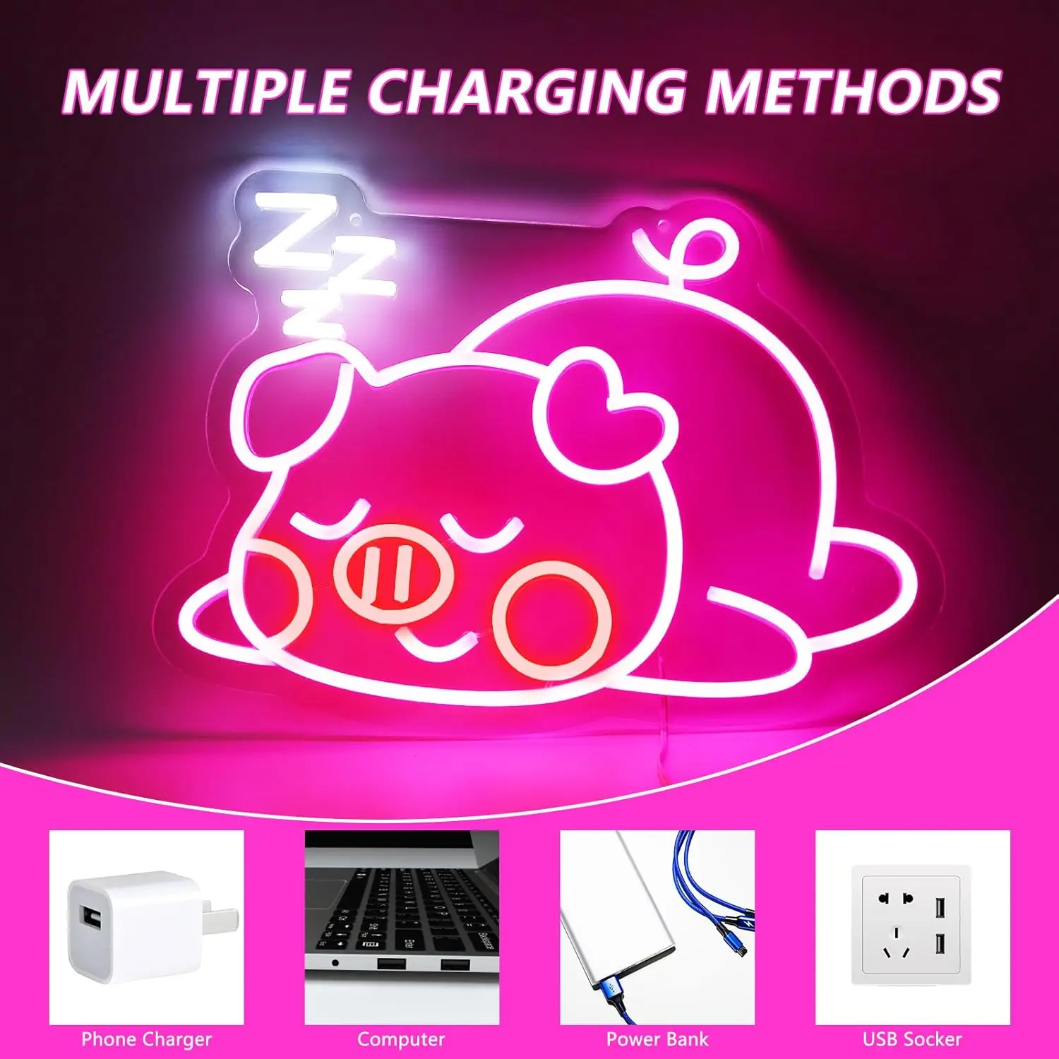 علامة ضوء نيون خنزير وردي للنوم ، جماليات عكس الضوء ، ديكور حائط ، غرفة رسم ، متجر ، نادي ، هدية عيد ميلاد ، حفلة