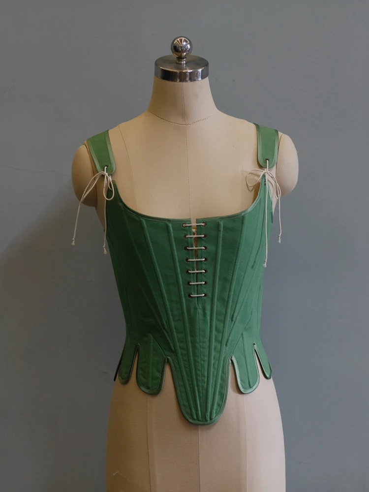 82-94cm Bust Green Corset Women Vintage Elegant Adjustable Fishbone Corset With Front Open Back Lace-Up Cotton Linen Corset Tops