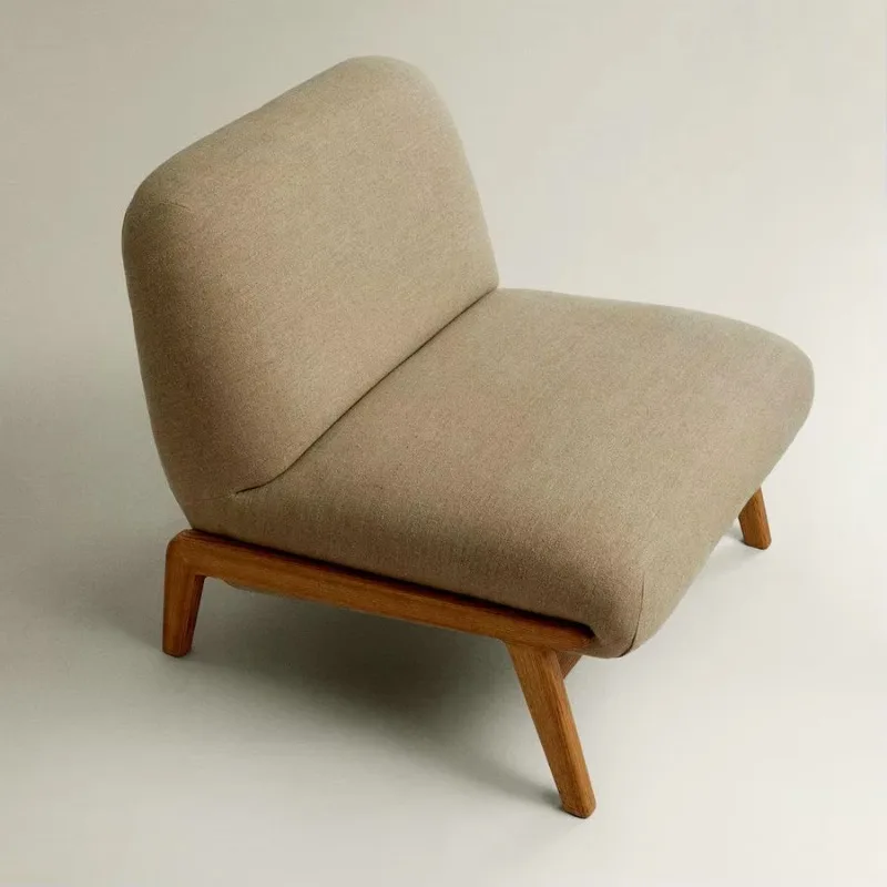 Nordic style home living room linen upholstered accent chair hotel lobby simple solid gray wood comfortable bedroom lounge chair