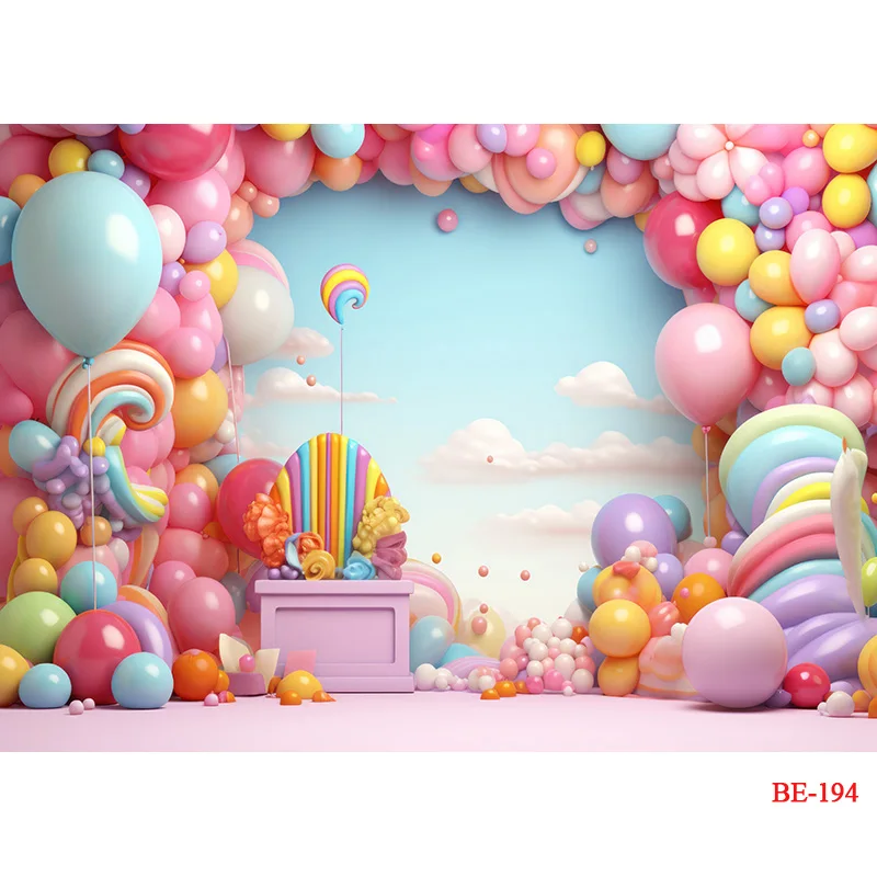 SHENGYONGBAO Baby Shower Newborn Photography Backdrop Prop Bear Colorful Air Balloon Happy Birthday Party Scene Photo Background