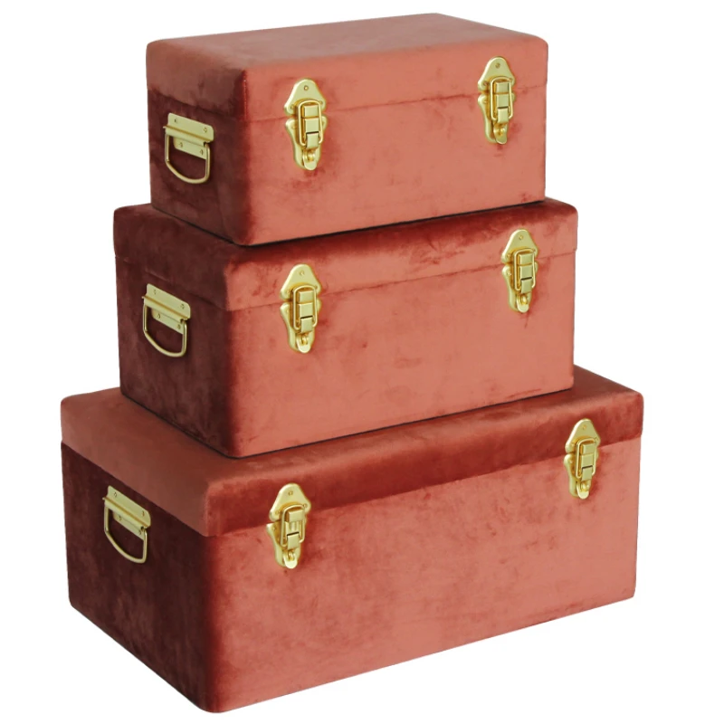 Set of 3 Home Decorative Storage Boxes Design Metal Trunk Classification