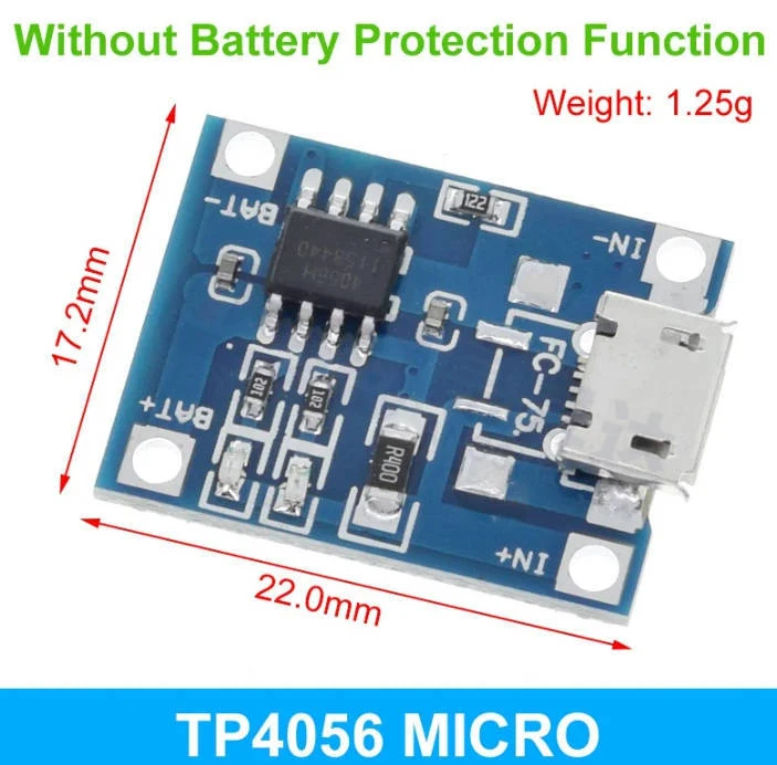 Módulo de carga TP4056, 5 uds., batería de litio 18650 1A, interfaz TYPE-C/MICRO, placa de carga de protección contra sobrecorriente