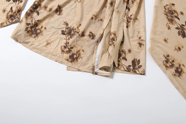 Sisterlinda Hottie-Kleid für Damen, Herbsttrend, Pailletten, Patchwork, Blumendruck, tiefer Ausschnitt, Fledermausärmel, gerüscht, elegant, figurbetont – Detail 10