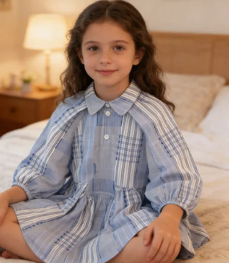 

Girls' Dress 2026 Spring and Autumn New Children's Splicing Color Plaid Shirt Skirt Princess Fashion Kids Dress