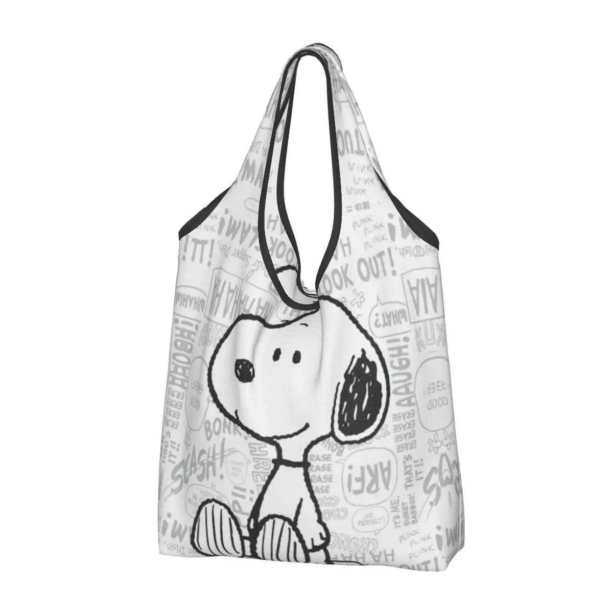 Personalizzato carino Snoopys su nero bianco fumetti Shopping Tote Bags portatile arachidi generi alimentari borsa Shopper a tracolla