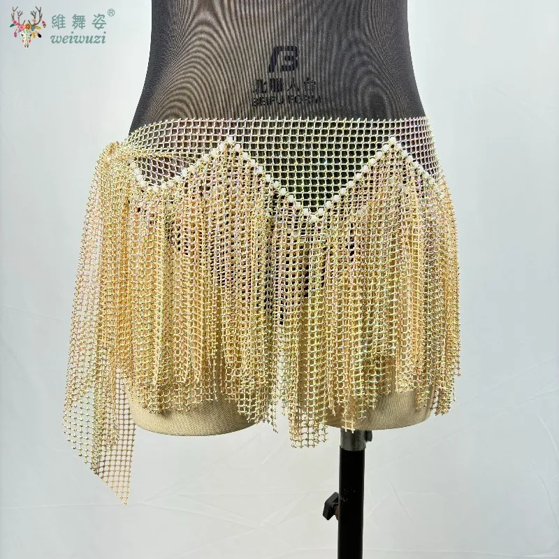 

Belly Dance Tassel Belt Women Belly Dancing Practice Fishing Net Hot Diamond Hip Scarf Oriental Dance Performance Accessories