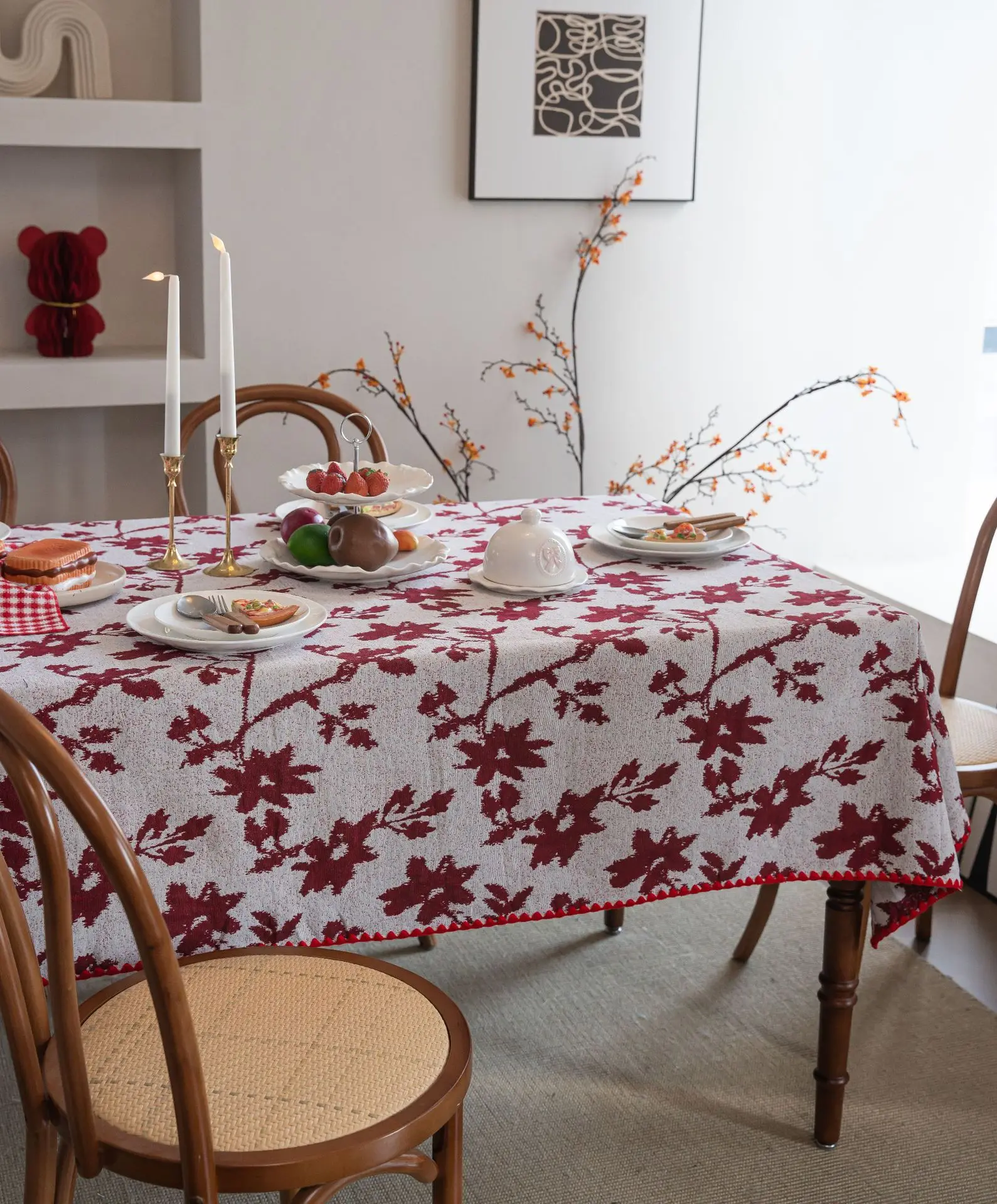 Embroidery Circular Tablecloth Rectangle Jacquard Dust-Proof Table Cover Kitchen Dinning Living Room Tabletop Home Decorations