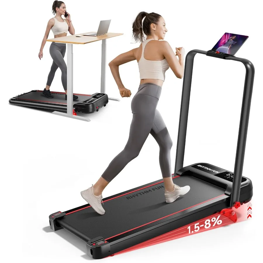 

Incline Foldable Treadmill Walking Pad Treadmill with Incline 300 lbs Portable Treadmills with Handles for Home Office Use Unde