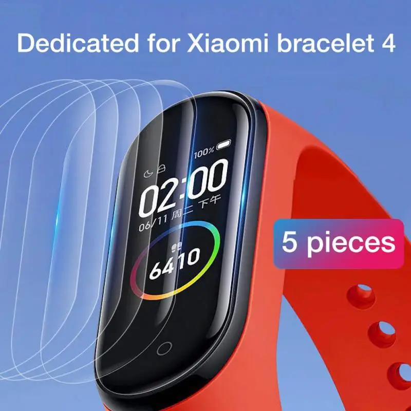 ฟิล์มกระจกนิรภัยแบบนิ่ม5ชิ้นสำหรับนาฬิกา Xiaomi Mi band 8 7สมาร์ทวอชแบนด์ป้องกันหน้าจอเต็มจอสำหรับกระจก Xiaomi miband 7 6 5 4