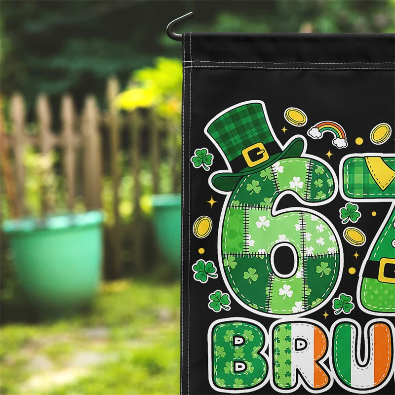 Aertemisi 67 Bruh St Patricks Day Six Seven Funny Meme 6 7 Irish Shamrock Garden Flag for Yard Patio Porch Lawn