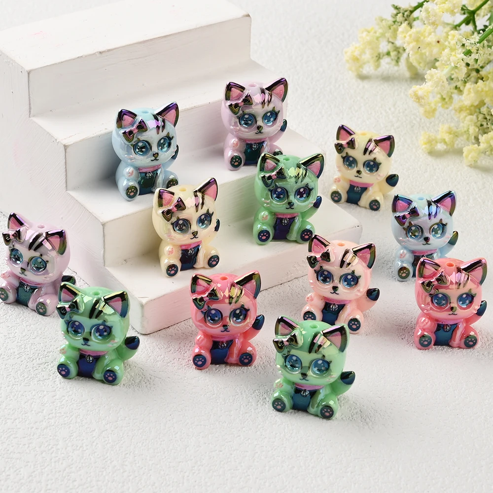 

5 шт., 3D смоляные бусины в форме кошки на тему животных для DIY, цепочки для сосок ручной работы, ожерелье, браслет, аксессуары для изготовления ювелирных изделий