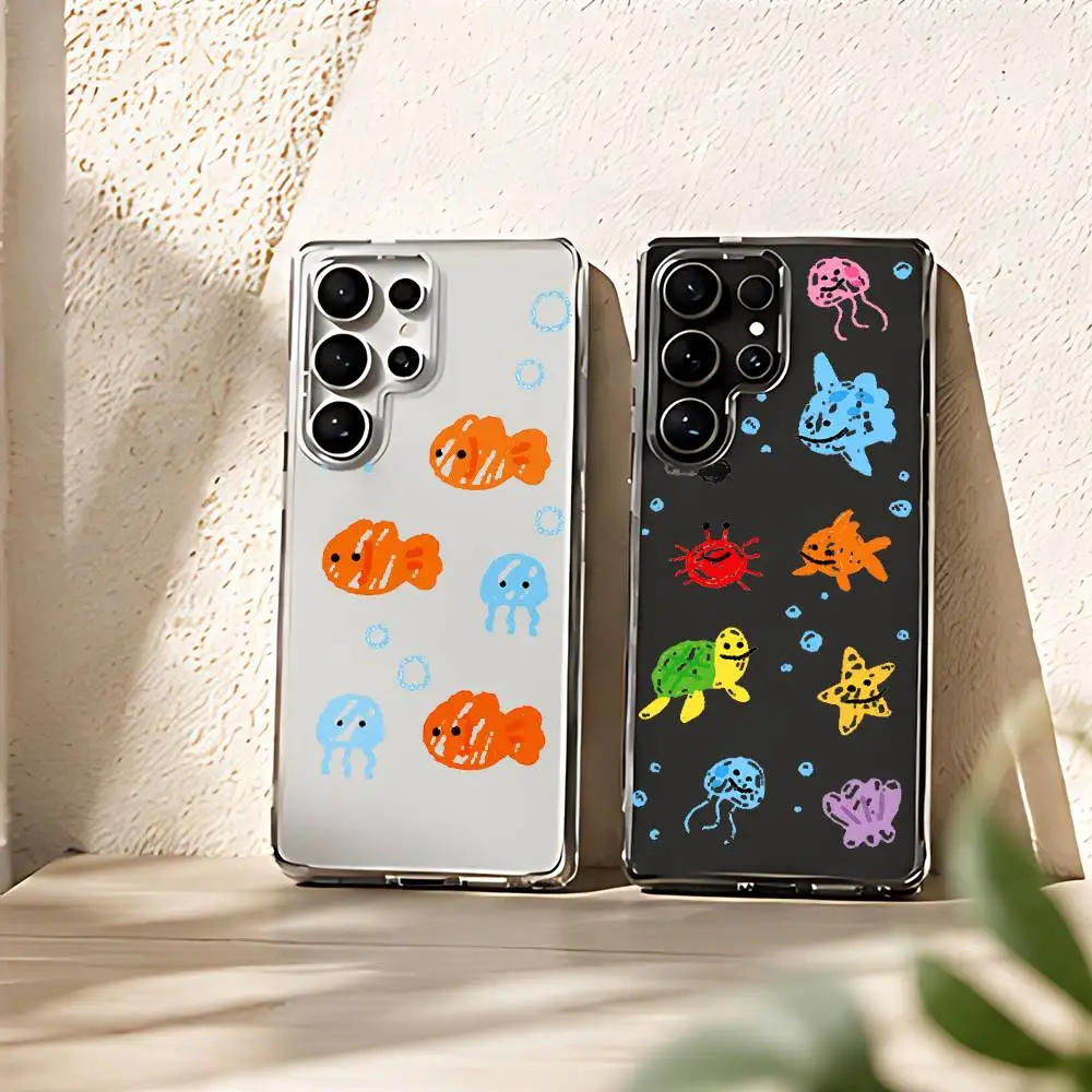 Korean Ins Colorful Fish Silicone Phone Case For Samsung Galaxy S21 S22 S23 S24ULTRA S25ULTRA FE Ultra Plus5G A52S S26 Cover