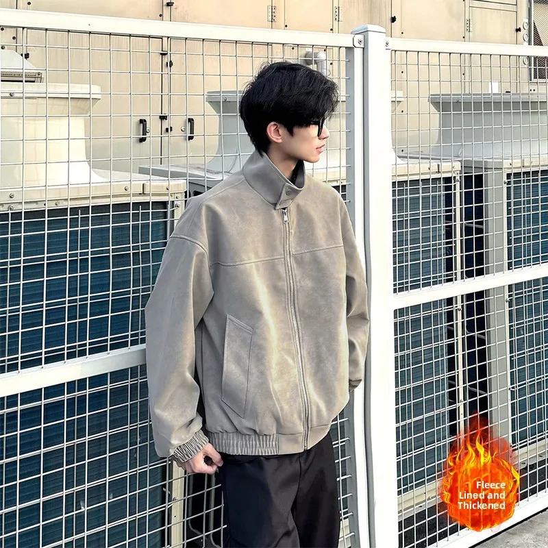 

Easu NO LOGO FLUS Осень Зима Окрашенная кожаная куртка из хлопка Жилет на подкладке Теплая молодежная верхняя одежда в стиле ретро в американском стиле