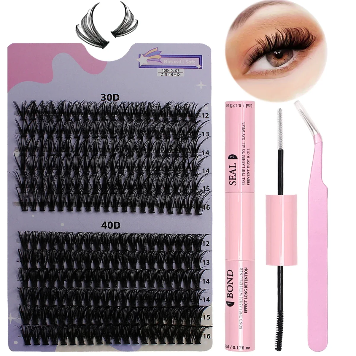 240 ชิ้น False Lash Extension Kit - DIY Lash กลุ่มผสมความยาวรวมแหนบและขนตากาวและ Sealant