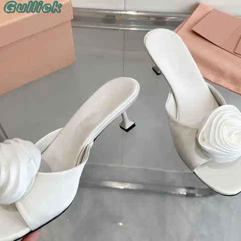 Gullick Satin Roses Rosa Sandaler Öppen Tå Kitten Heel Höga Klackar Tofflor Ytterkläder Finskor Enfärgade Slingbacks Slip On 6 best sales rosa klackar - №6