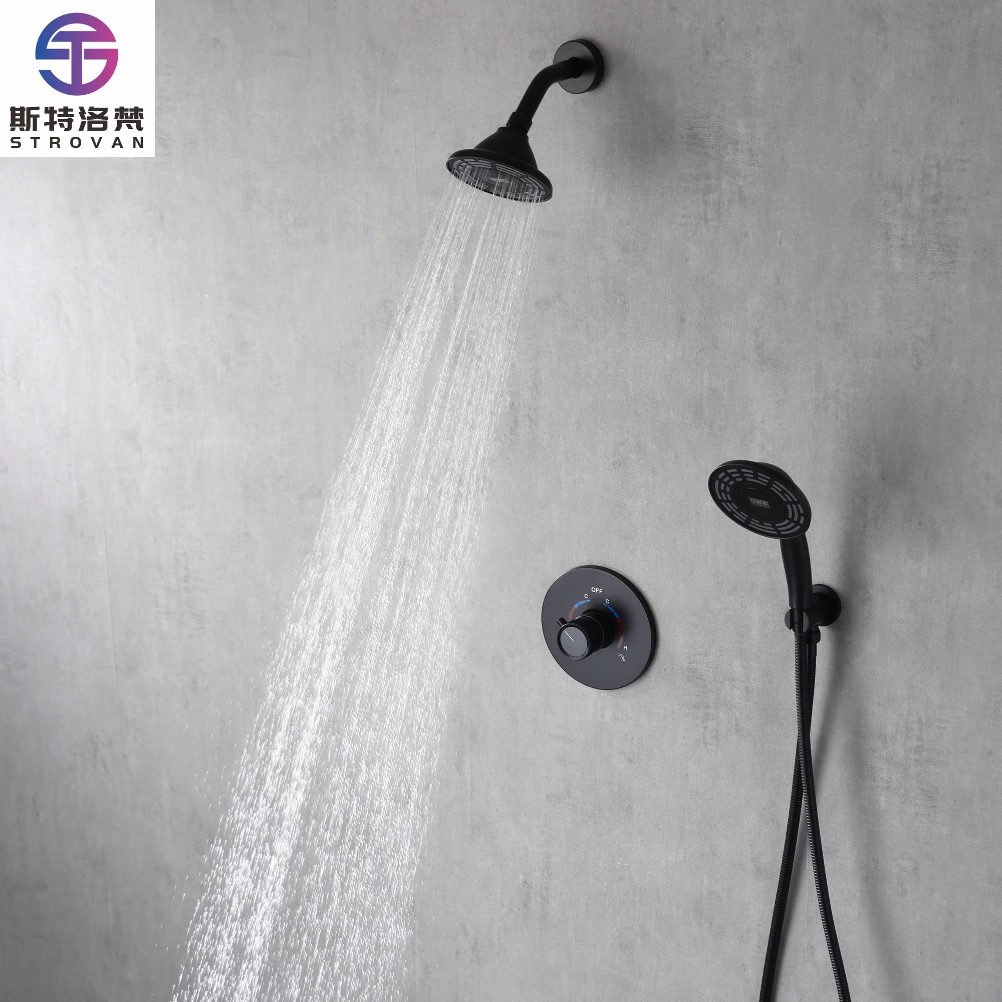 

Thermostatic Main Body Stainless Steel Ceiling LED Shower Head Rain and Misty Bathroom Shower Faucet Set