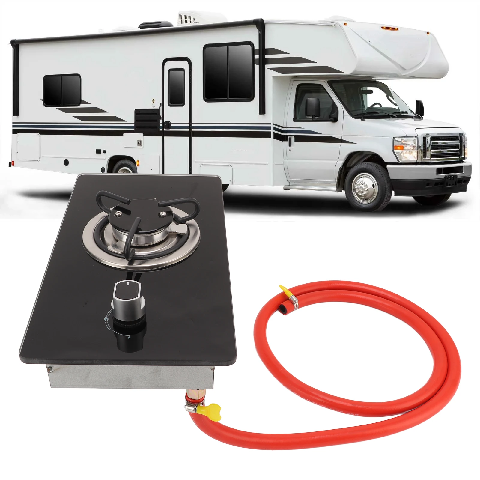 

RV Single Burner Gas Stove 365mm×200mm Tabletop Tempered Glass Stove 1.8Kw Precise Variable Flame Control Includes 1.5m Gas Hose
