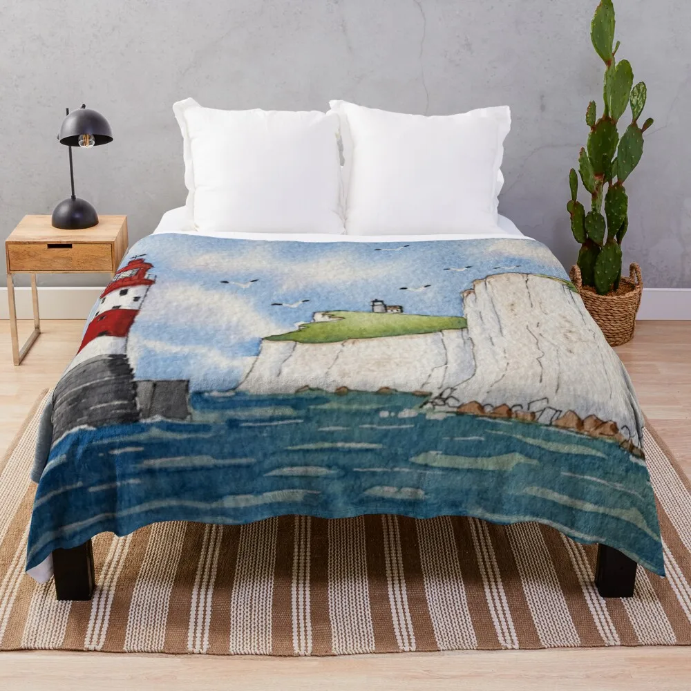 

Beachy Head and Belle Tout Lighthouses. Throw Blanket Custom Thins Beach Blankets