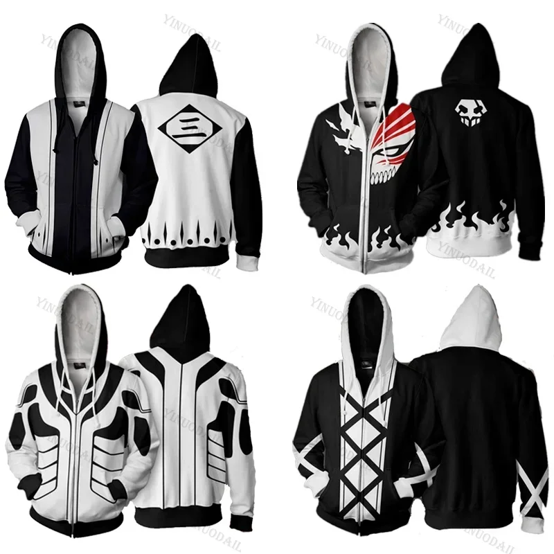 Anime Bleach Hoodie Men Women Zip Up Hoodies Kuchiki Byakuya Squad 6 Captain Sweatshirt Cosplay Costumes Harajuku Streetwear