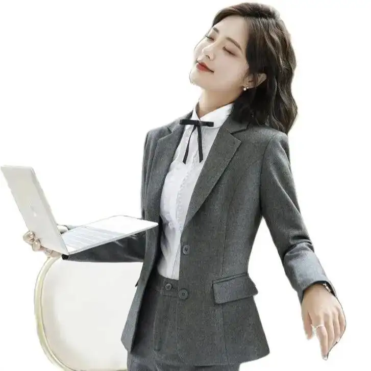 Nouveauté gris formel Blazers et vestes manteau à manches longues femmes d'affaires vêtements de travail professionnels vêtements d'extérieur dames bureau Blaser hauts